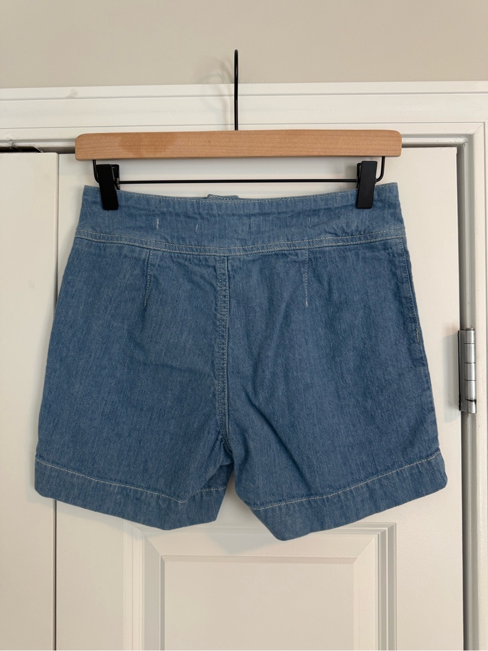 Anthropologie Light Blue High-Rise Denim Shorts with Double Button - Picture 3 of 7